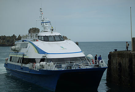 The high-speed ferry service from Jersey arriving at Sark