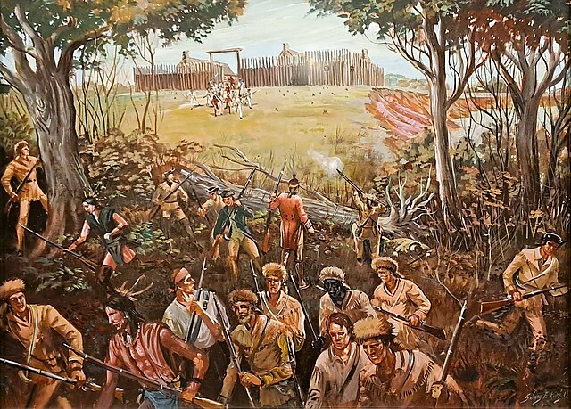Depiction of the Battle of Arkansas Post, the only battle of the American Revolutionary War fought in Arkansas