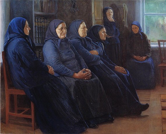 Venny Soldan-Brofeldt: Women at the conventicle (1898). View from the artist's home, vicarage of Iisalmi.