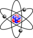 Stylised atom with three Bohr model orbits and stylised nucleus.png