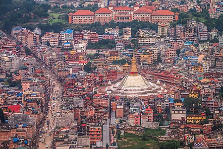 World Heritage Sites of Nepal, Bouddhanath Stupa surrounded by the cityscape of Kathmandu Photograph: Tasbirkarma