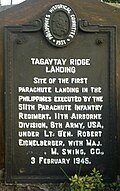 1951 Historical marker commemorating Tagaytay landing.