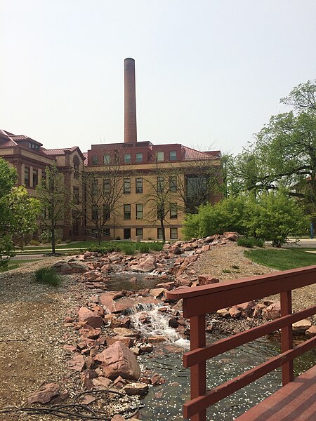 The Babbling Brook with Minard Hall and the heating plant in the background