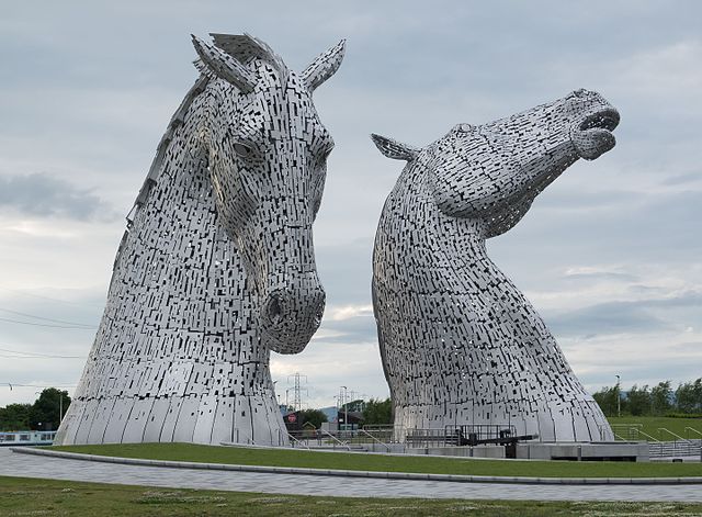 The Kelpies. These 30-metre-high horse-head sculptures are near Falkirk in Scotland