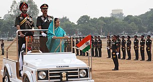 The President and Supreme Commander of the Armed Forces, Mrs. Pratibha Patil inspecting the Guard of Honour, at Babina, Uttar Pradesh on October 19, 2010 during the presentation of the colours The President and Supreme Commander of the Armed Forces, Smt. Pratibha Devisingh Patil inspecting the Guard of Honour, at Babina, in Uttar Pradesh on October 19, 2010.jpg