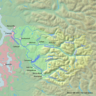 Karte des Tolt River (hervorgehoben in dem Einzugsgebiet des Snohomish River)