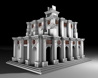 Hypothetical reconstruction of the first project for the tomb of Julius II (1505) according to a new interpretation by Adriano Marinazzo (2018).[1]