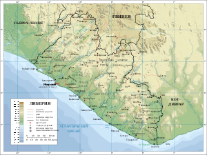 Топографическая карта Либерии