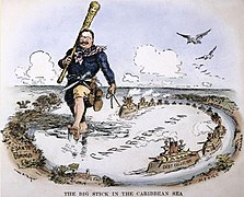 La doctrine du Big Stick, le président Roosevelt contrôle la mer des Caraïbes grâce à sa flotte.