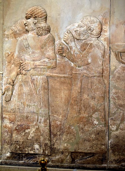 File:Tribute bearer from Urartu and an Assyrian attendant. From Khorsabad, Iraq, c. 710 BCE. Iraq Museum.jpg