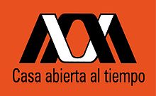 Monograma y lema de la Universidad Autónoma Metropolitana con el color naranja de la Unidad Cuajimalpa.