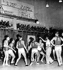 Gold medal game in basketball at the 1952 Olympics between the US and the USSR. The Americans won, 36-25. USA-USSR.jpg