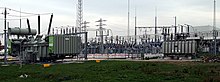 Three-phase transformers 380 kV/110 kV and 110 kV/20 kV Umspannwerk-Kandelweg Transformatoren 380kV-110kV-20kV.jpg