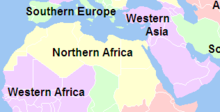 Western Asia and Northern Africa according to the UN geoscheme United Nations geographical subregions (Western Asia and Northern Africa).png