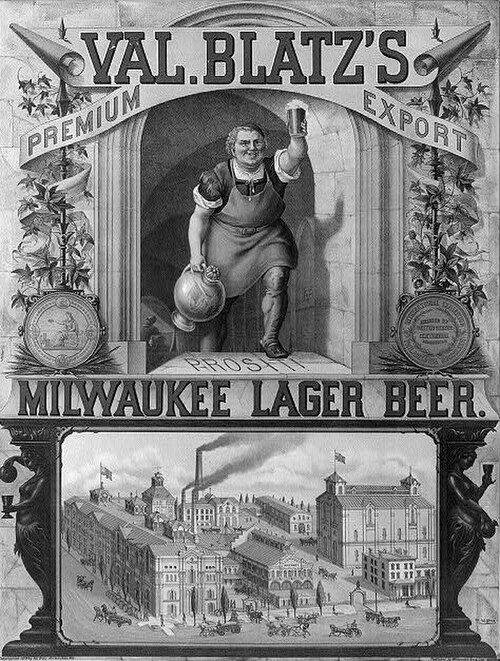 An 1879 advertisement for Val. Blatz's Milwaukee lager beer