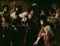 Valentin de Boulogne: Jesus und die Ehebrecherin, 1620er, Öl auf Leinwand, 167,6 × 219,7 cm, Getty Center, Los Angeles
