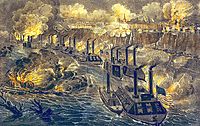 Grant's bold gamble: the Union fleet running the Confederate Vicksburg fortress guns. Vicksburg h76557k.jpg