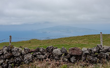 View of Faial Island from the access road to Mount Pico, Pico Island, Azores, Portugal