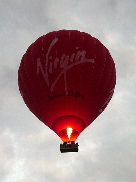 A Virgin hot air balloon flying over Cambridge