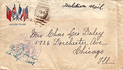 WWI pen franked "Soldier Mail"