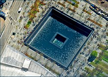 Aerial view of the South pool World Trade Center South Tower 9 11 Memorial Pool -- New York (NY) April 2016 (26575952521).jpg