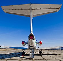 Rear view of the aircraft, showing the rear integrated airstairs