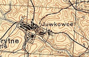 Ювківці на фрагменті карти Військового географічного інституту у Варшаві, 1931 рік
