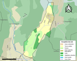 Barevná mapa znázorňující využití půdy.