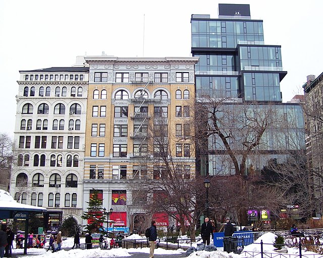 Viewed from Union Square. From left to right, the buildings shown are the Lincoln Building, Springler Building, 15 Union Square West