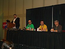 The Udon panel at the 2012 New York Comic Con. From left to right are Udon Director of Marketing Chris Butcher (emceeing at the podium), Managing Editor Matt Moylan, Project Manager Jim Zubkavich and artist Omar Dogan. 10.12.12UDONPanelByLuigiNovi2.jpg