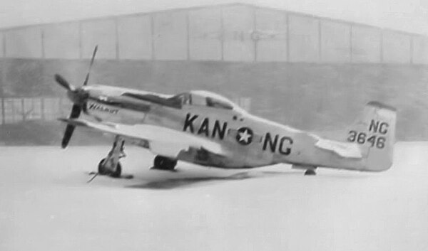 An F-51D of the 127th Fighter Squadron at Wichita Municipal Airport. Note the fuselage designation "NG", indicating the photo was taken prior to the f