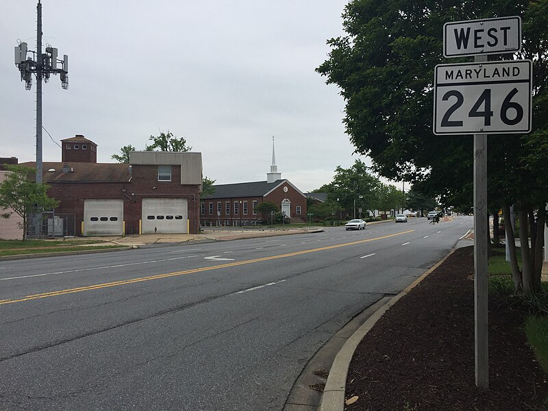 File:2016-05-18 09 31 47 View west along Great Mills Road (Maryland State Route 246) near Three Notch Road (Maryland State Route 235) in Lexington Park, St. Mary's County, Maryland.jpg