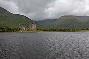 Kilchurn Castle in Scotland, as viewed from a near layby.