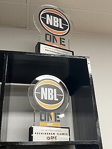 NBL1 Championship Trophies, National (top) and West (bottom), won by the Flames men in 2022 2022 NBL1 Men Championship Trophies.jpg