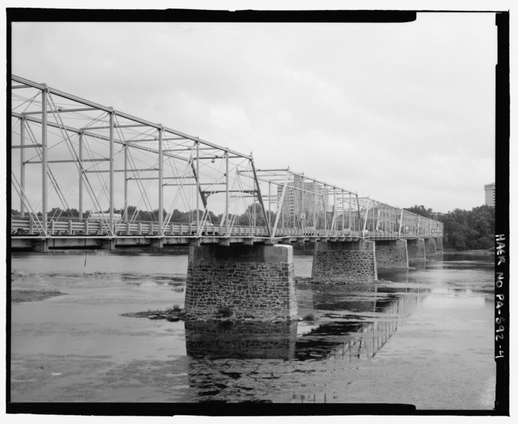 File:3-4 view from west end of Calhoun Street Bridge. Looking NE. - Lincoln Highway, Running from Philadelphia to Pittsburgh, Fallsington, Bucks County, PA HAER PA-592-4.tif