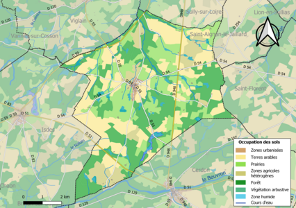 Carte des infrastructures et de l'occupation des sols de la commune en 2018 (CLC).