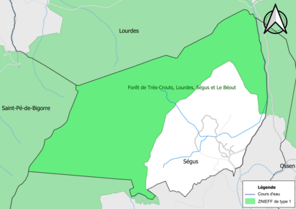 Carte de la ZNIEFF de type 1 sur la commune.