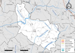 Carte en couleur présentant le réseau hydrographique de la commune