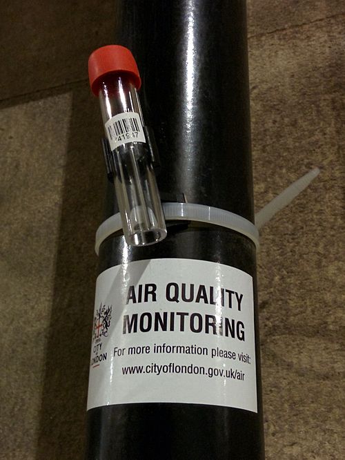 Nitrogen dioxide diffusion tube for air quality monitoring in the City of London.