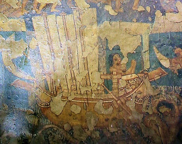 Three-mast sailship, Ajanta Caves Cave No.2 c. 5th century.