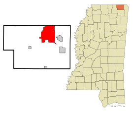 Alcorn County Mississippi Incorporated and Unincorporated areas Corinth Highlighted.svg