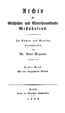 Archiv für Geschichte und Alterthumskunde Westphalens 1826 Titel.png