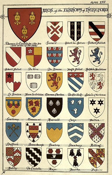 Arms of various Bishops of Hereford, Plate 17, Fasti Herefordenses, 1869
