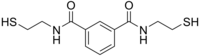 Central benzene ring, with two identical strings of CNCCCS attached to non-adjacent carbon atoms in the ring: the first "C" in each string is double-bonded to an O.