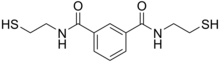 Central benzene ring, with two identical strings of CNCCCS attached to non-adjacent carbon atoms in the ring: the first "C" in each string is double-bonded to an O.