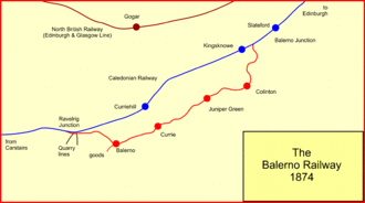 The Balerno railway of the Caledonian Railway Balerno Rly.gif