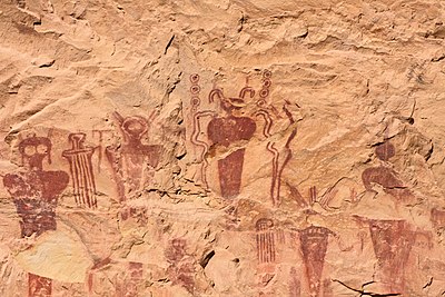 Barrier Canyon style pictographs near Thompson Springs, Utah Barrier Canyon style, Sego Canyon.jpg