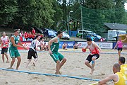 Deutsch: Beachhandball Europameisterschaften 2019 (Beach handball Euro); Tag 2: 3. Juli 2019 – Männer, Vorrunde Gruppe C, Nordmazedonien-Schweiz 0:2 (13:22, 18:19) English: Beach handball Euro; Day 2: 3 July 2019 – Women Preliminary Round Group A – Men Preliminary Round Group C – North Macedonia-Switzerland 0:2 (13:22, 18:19)