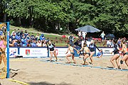 Deutsch: Beachhandball Europameisterschaften 2019 (Beach handball Euro); Tag 1: 2. Juli 2019 – Frauen, Vorrunde Gruppe C, Italien-Griechenland 0:2 (16:28, 10:13) English: Beach handball Euro; Day 1: 2 July 2019 – Women Preliminary Round Group C – Italy-Greece 0:2 (16:28, 10:13)