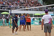 Deutsch: Beachvolleyball bei den Olympischen Jugendspielen 2018; Tag 11, 17. Oktober 2018; Jungen,Finale – Niederlande (Matthew Immers/Yorick de Groot)-Schweden (David Åhman/Jonatan Hellvig) 0:2 (20–22/15–21) English: Beach volleyball at the 2018 Summer Youth Olympics at 17 October 2018 – Final – Netherlands (Matthew Immers/Yorick de Groot)-Sweden (David Åhman/Jonatan Hellvig) 0:2 (20–22/15–21)